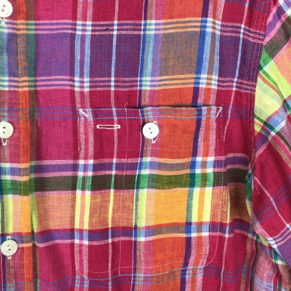 Polo-RL bright plaid button up shirt in linen-M - Picture 5 of 9